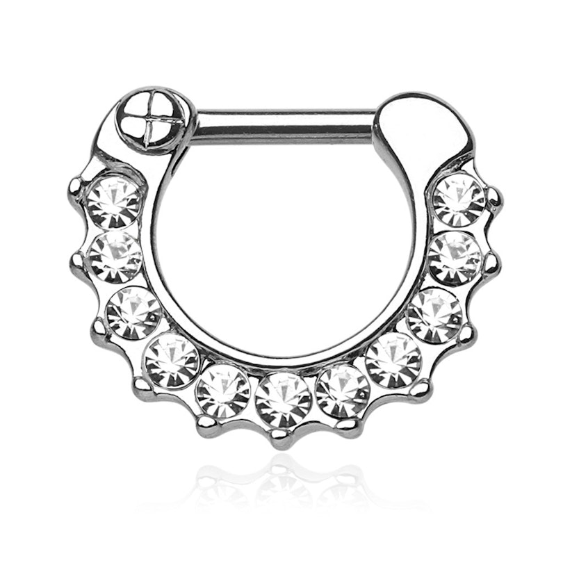 Septum klikeris ar kristāliem pārklātu apmali