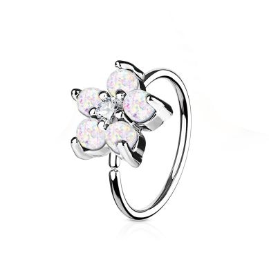 Pīrsingu gredzens ar ziedu no sintētiskajiem opāliem