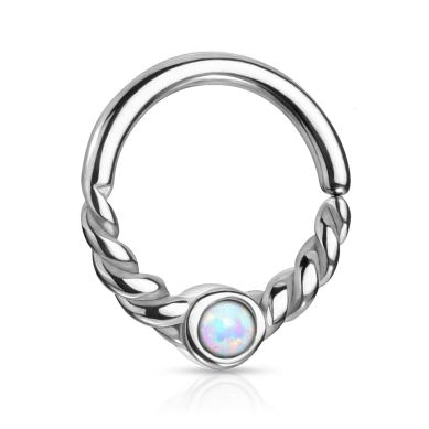 Pīrsinga gredzens ar pītu pusapli un opāla akmeni