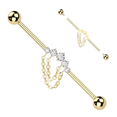 Industriālais stienītis no titāna ar akmentiņiem un ķēdītēm