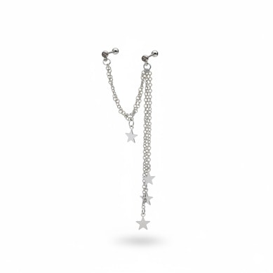 Tragus vai Helix pīrsings ar zvaigznēm un ķēdēm