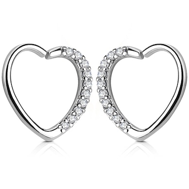 Pīrsingu gredzens sirds formā ar kristāliem pārklātu malu