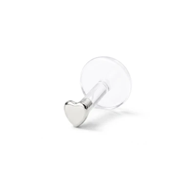 Labrete no 14 karātu zelta ar sirds formas uzgali-14K baltais zelts / PTFE