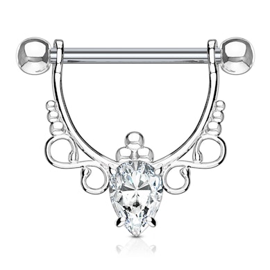 Krūtsgala vairogs ar filigrānu dizainu un lāses formas kristālu