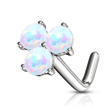 Deguna pīrsings L formas no 14 karātu zelta ar trīs opāliem