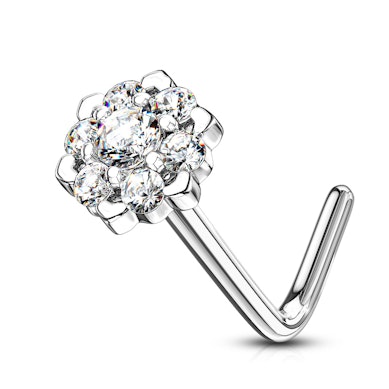 Deguna L-formas nagliņa no 14 karātu zelta ar kristāla lotusa ziedu