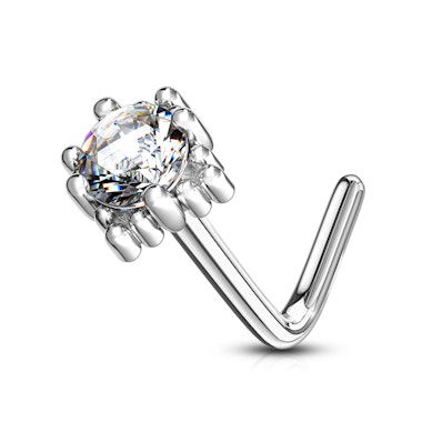 Deguna nagliņa L-formas no 14K zelta ar četurstūrainu kristālu