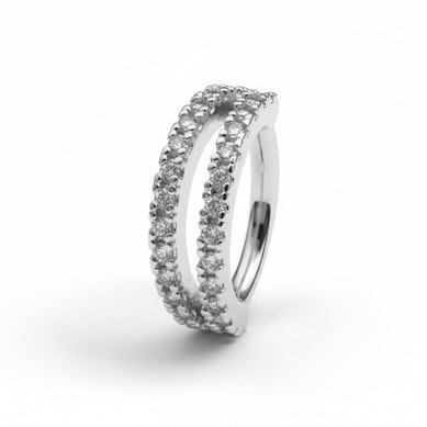 Pīrsingu gredzens ar divām kristāliem noklātām joslām