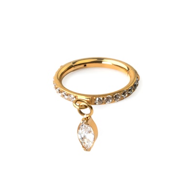 Pīrsingu gredzens no titāna ar eņģīti, akmentiņiem un piekariņu