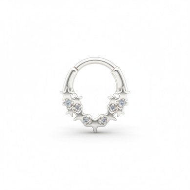 Pīrsingu gredzens ar zvaigznēm un akmentiņiem