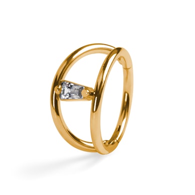 Divkāršs titāna pīrsingu gredzens ar savienojošo akmentiņu