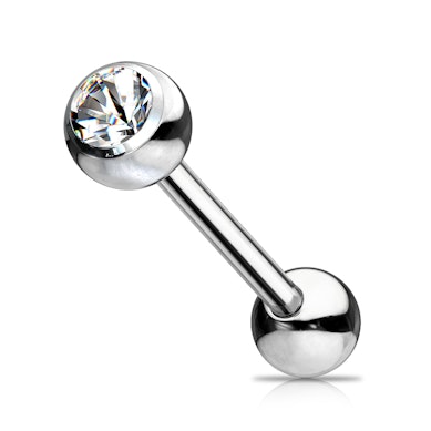 Mēles pīrsinga stienītis no titāna ar uzgalī nostiprinātu kristālu