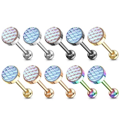 Mēles pīrsinga stienītis ar pūķa zvīņu dizainu