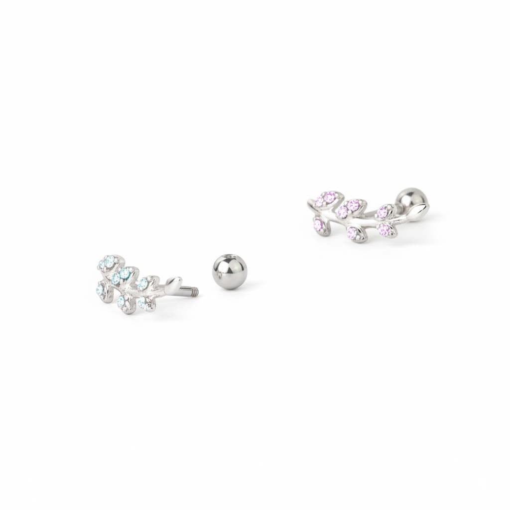 Auss stienītis ar kristāliem pārklātām lapām