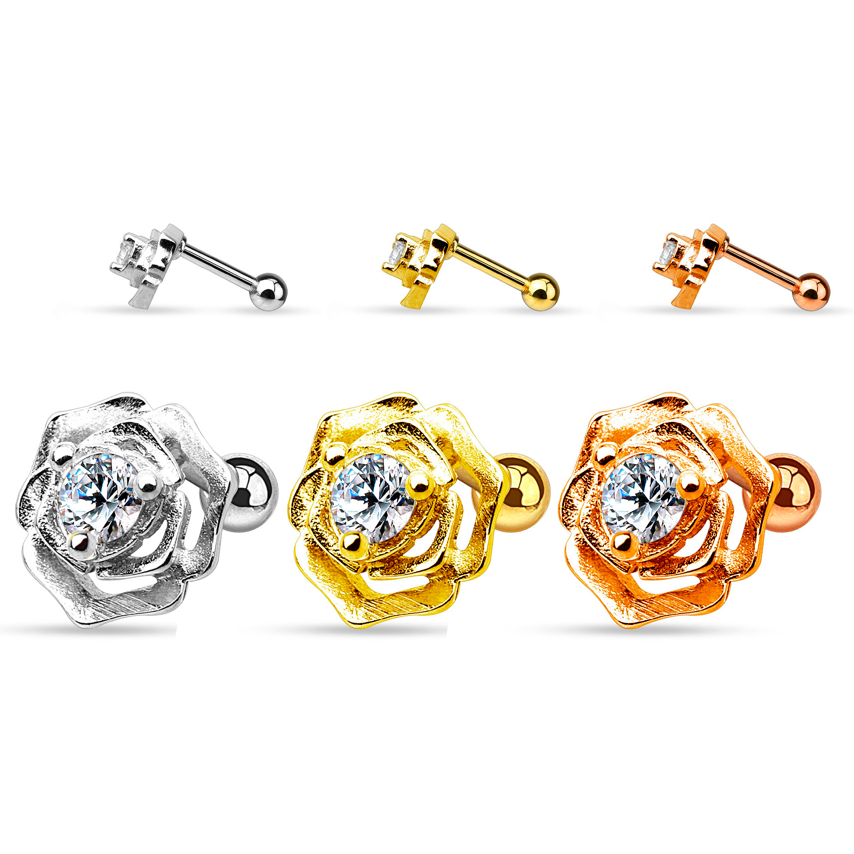 Auss pīrsings ar rozi un kristālu