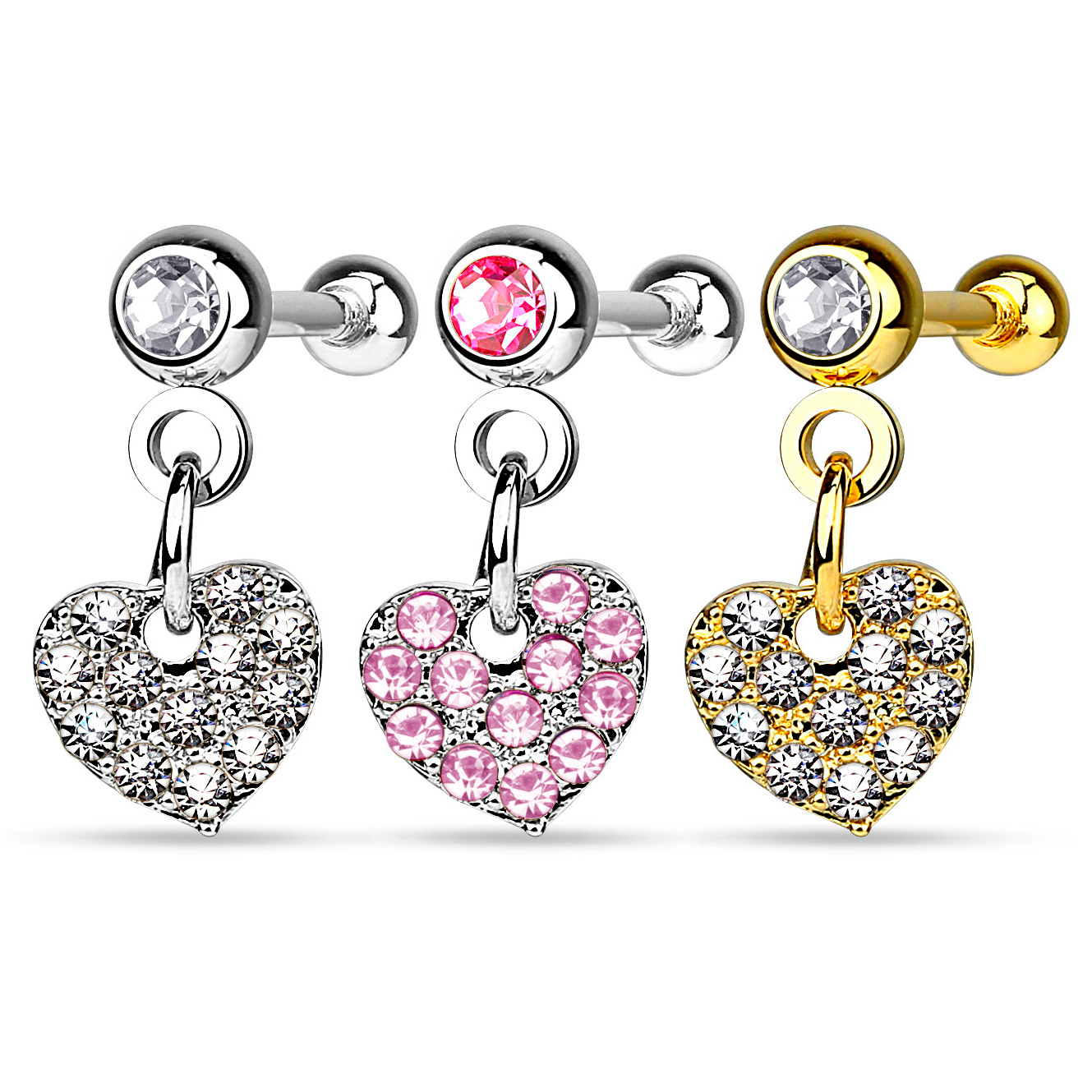 Auss pīrsings ar kristāliem pārklātu sirds piekariņu