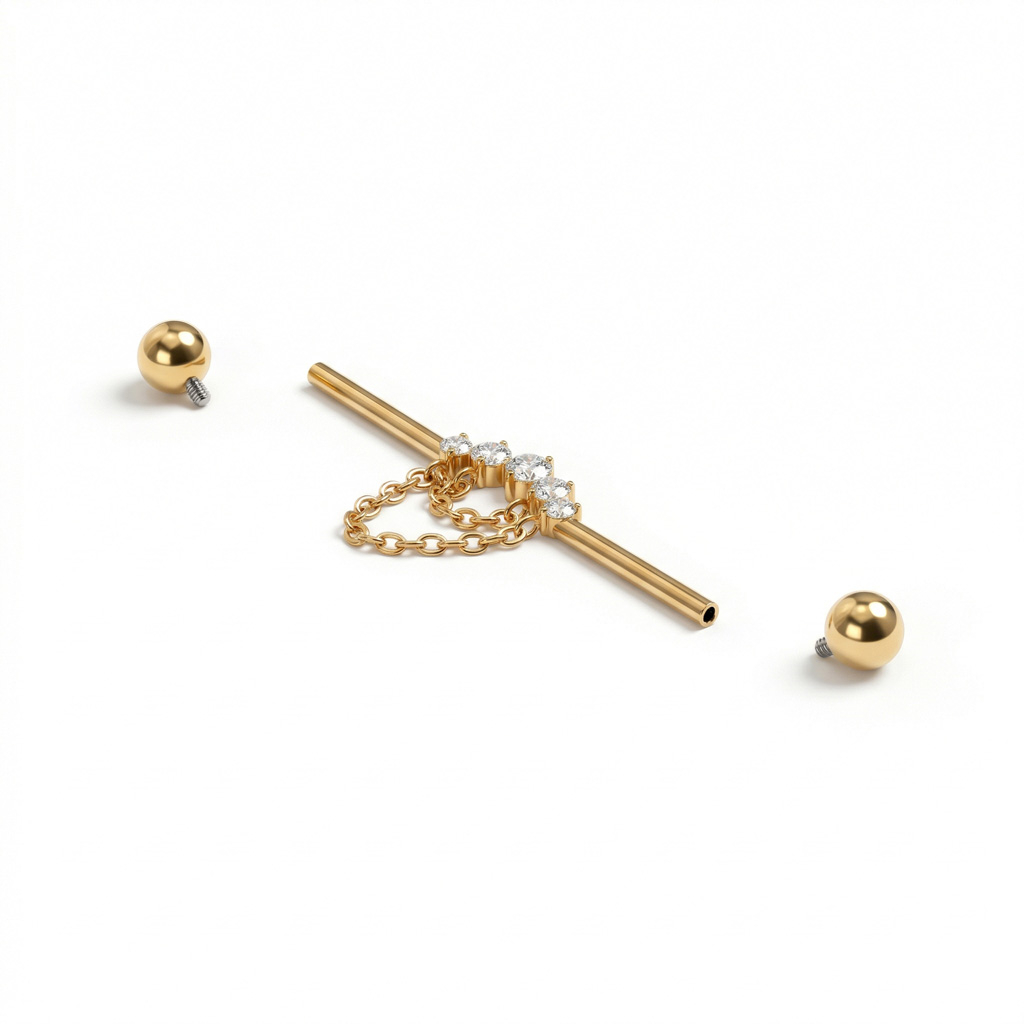 Industriālais stienītis no titāna ar akmentiņiem un ķēdītēm