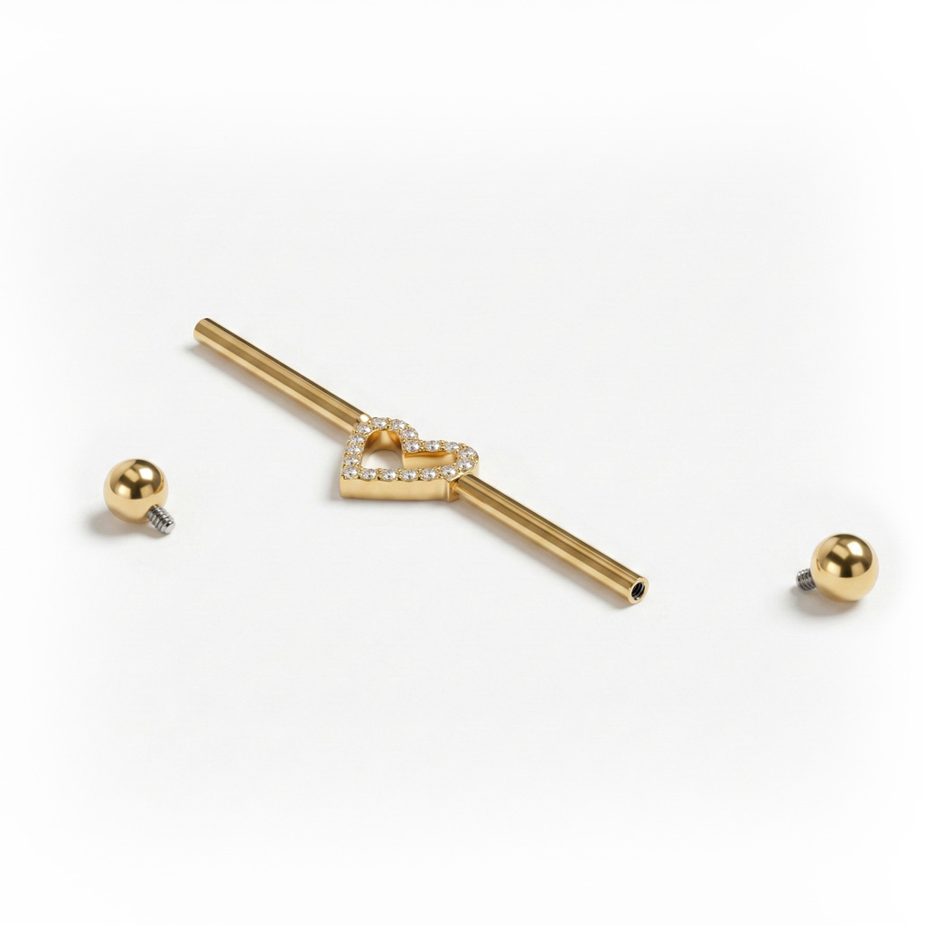 Industriālais stienītis no titāna ar sirds dekoru centrā