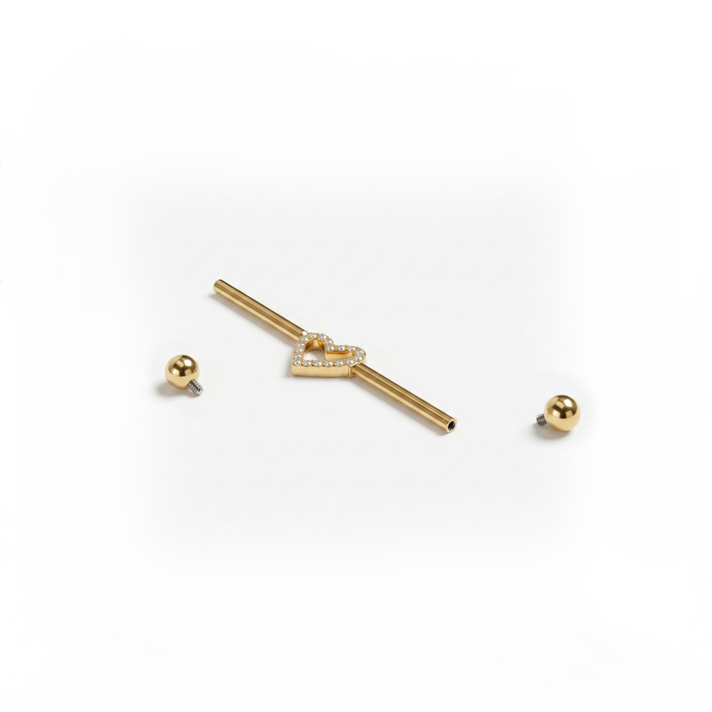 Industriālais stienītis no titāna ar sirds dekoru centrā