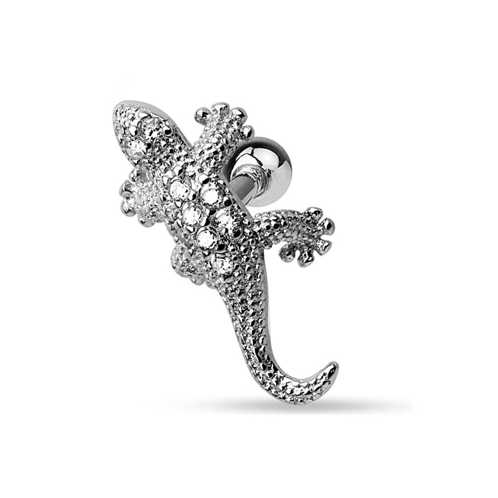 Auss pīrsinga stienītis ar ķirzaciņu un kristāliem