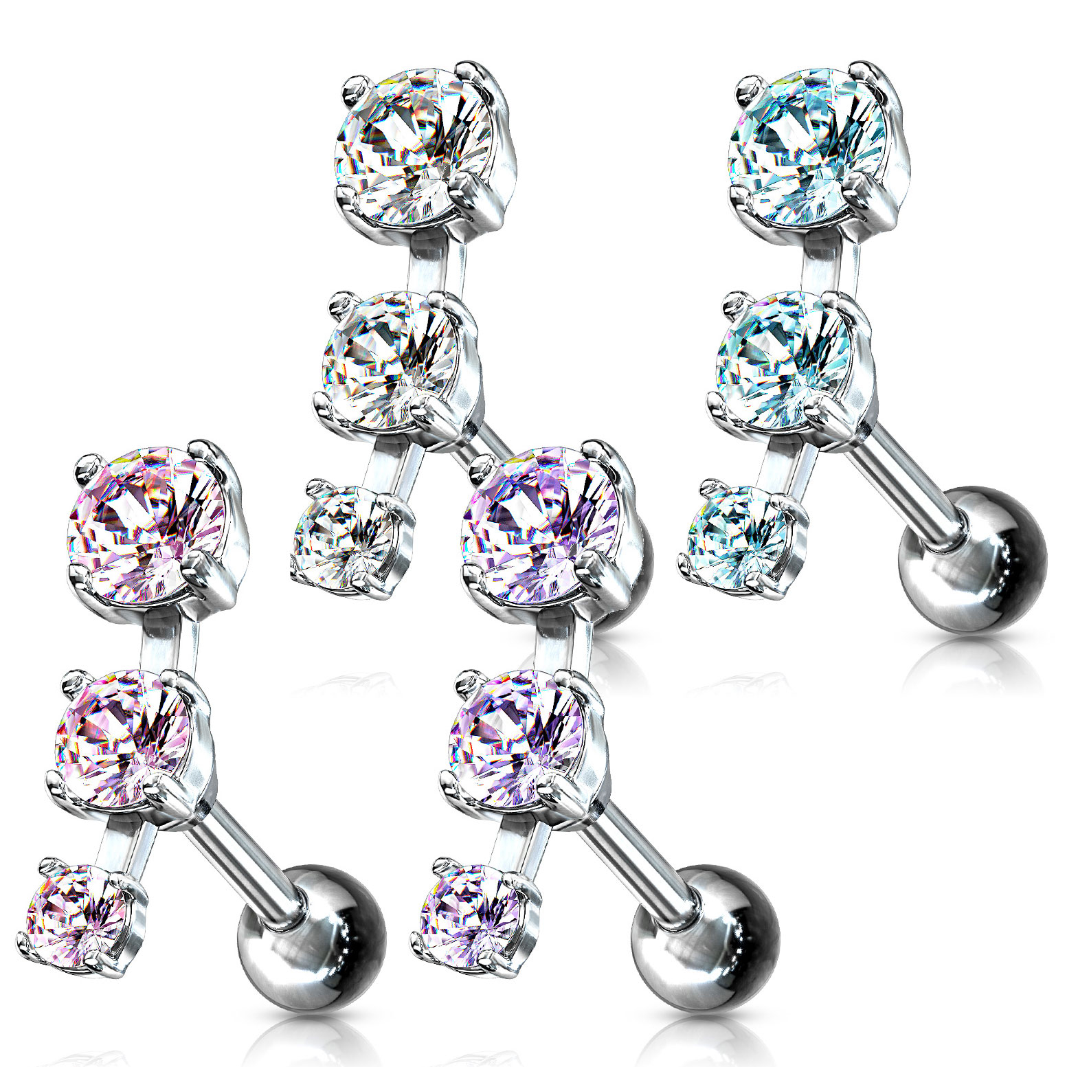 Auss pīrsings ar trim rindā izvietotiem kristāliem