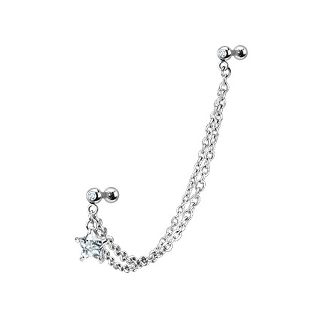 Tragus vai Helix pīrsings ar vienu zvaigzni