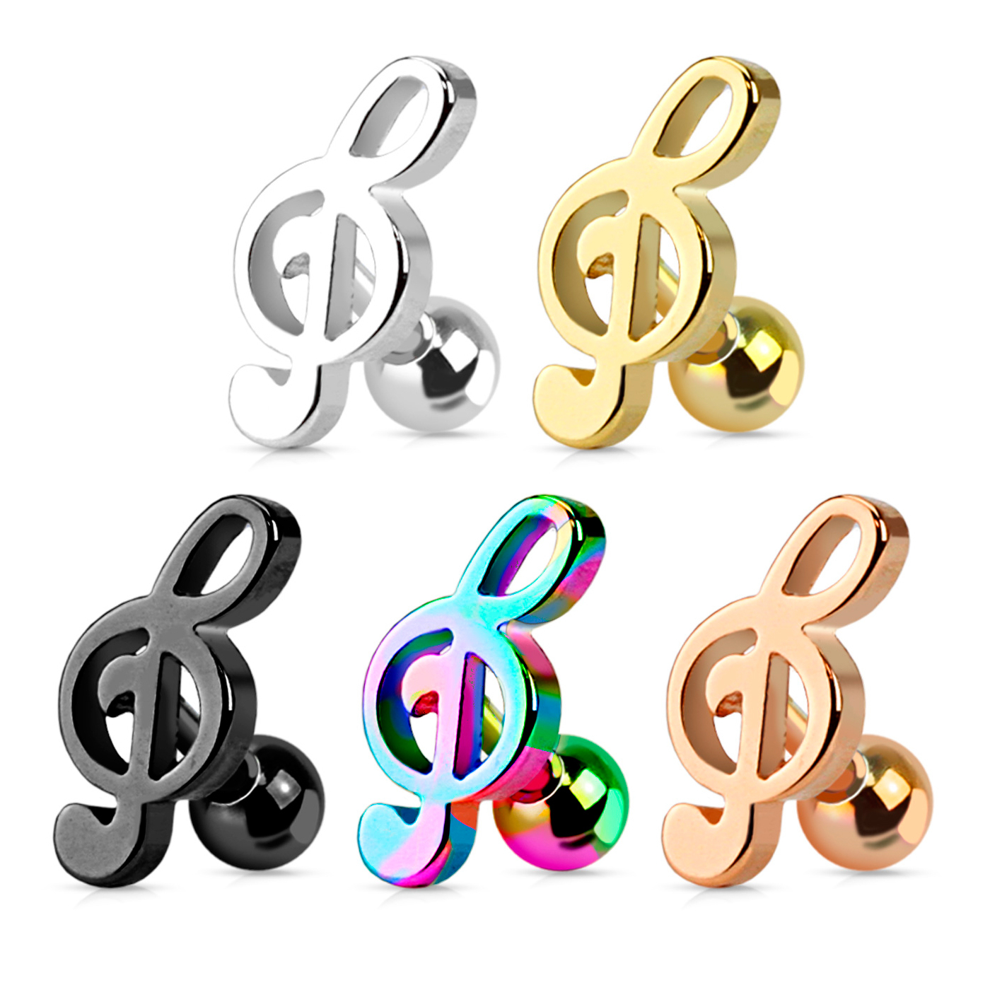 Tragus pīrsings stienītis ar vijoles atslēgu
