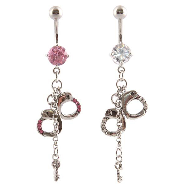 Nabas pīrsings ar roku dzelžu piekariņu