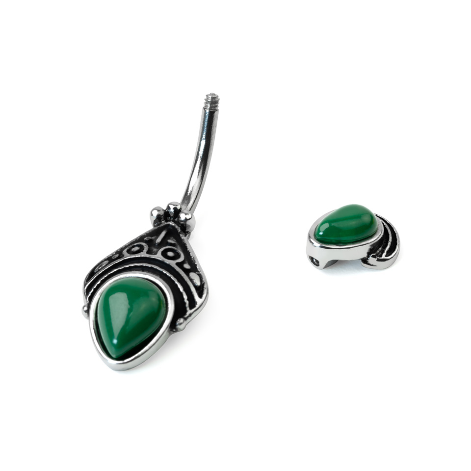 Nabas pīrsings ar antīku filigrāna dizainu un ovāliem dārgakmeņiem