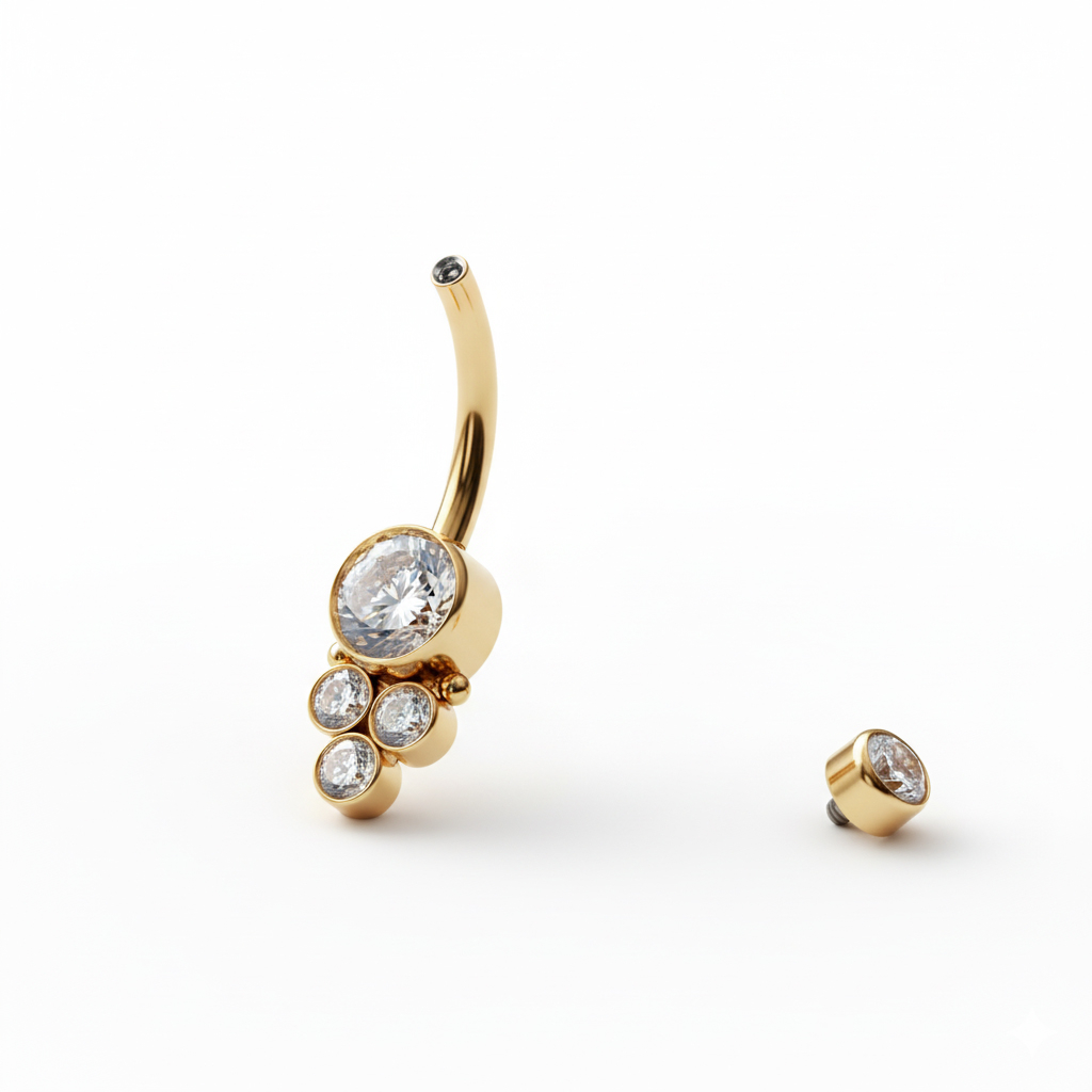 Titāna nabas stienītis ar iekšējo vītni un apaļiem akmentiņiem