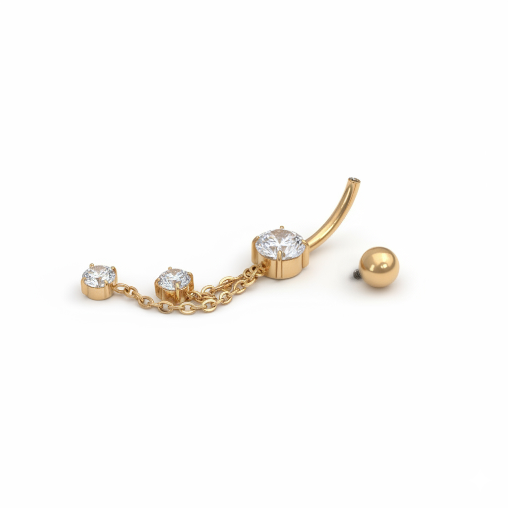 Titāna nabas stienītis ar ķēdītēm un akmentiņiem