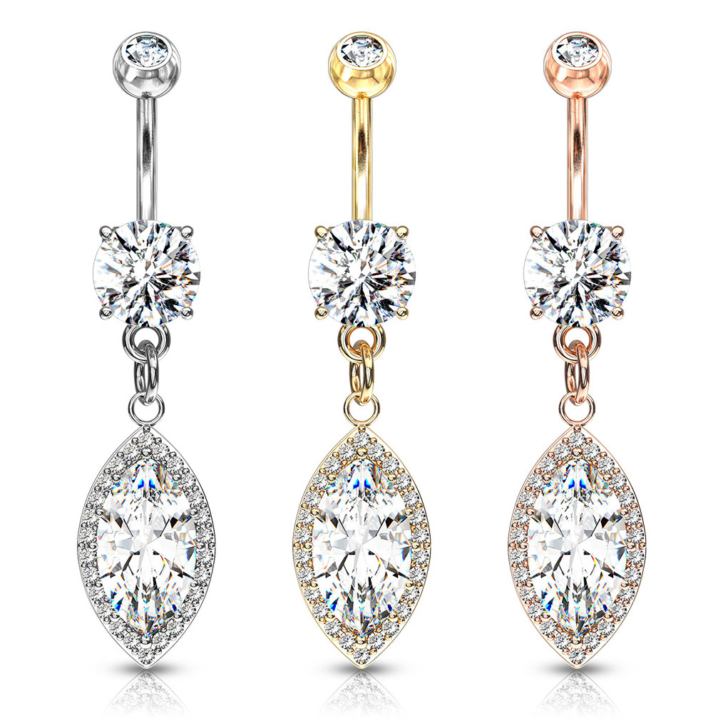 Nabas pīrsinga gredzens ar marķīzes kristāla piekariņu