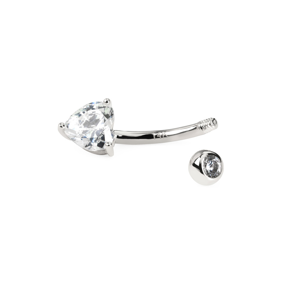 Nabas stienītis no 14 karātu zelta ar sirds formas kristālu