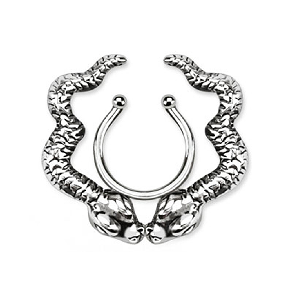 Viltus krūtsgala pīrsings jeb krūtsgala vairogs ar čūskām