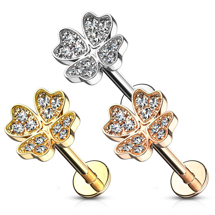 Labrete ar iekšējo vītni un ar kristāliem rotātu āboliņu