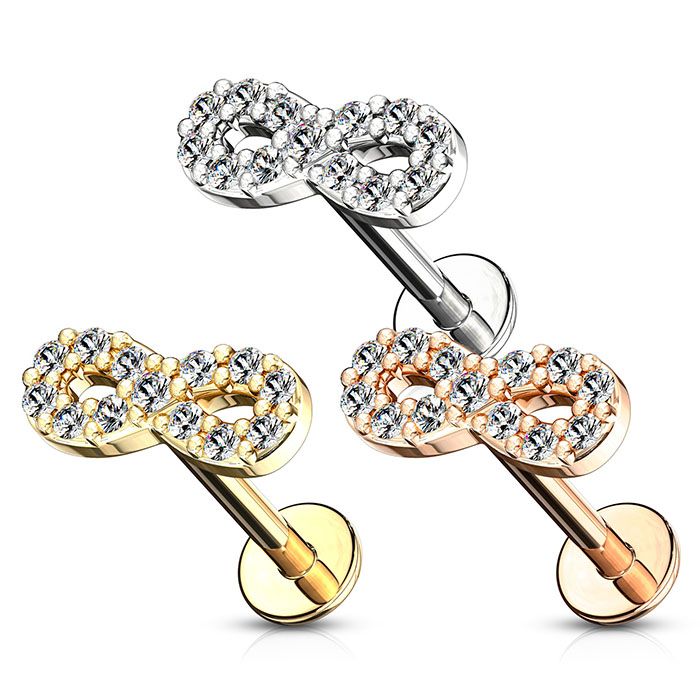 Labrete ar iekšējo vītni un ar kristāliem rotātu bezgalības zīmi