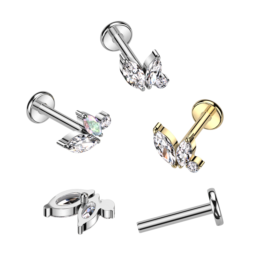 Labrete no titāna ar iekšēju vītni un trīs kristāliem