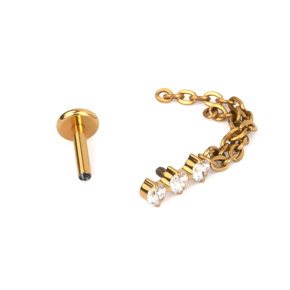 Titāna labrete ar trīs akmentiņiem un divkāršu ķēdītes piekariņu