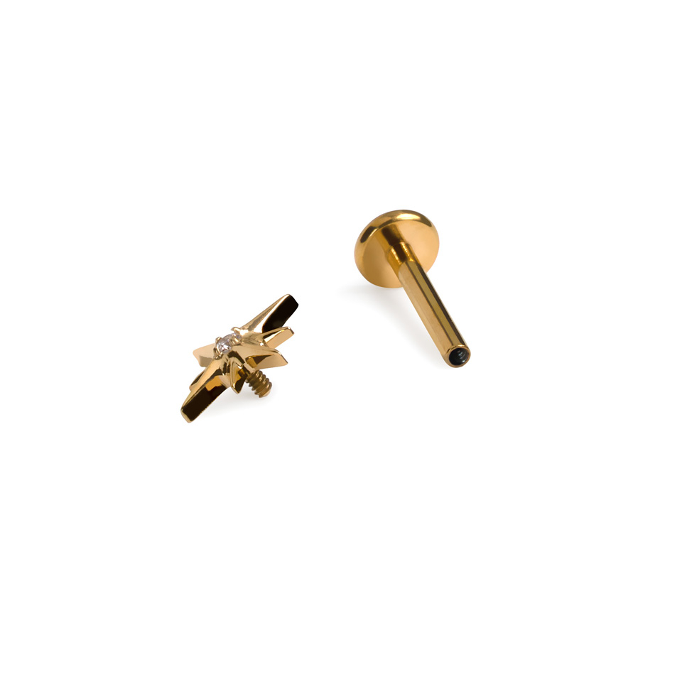 Titāna labrete zvaigznes formā ar centrālo akmentiņu