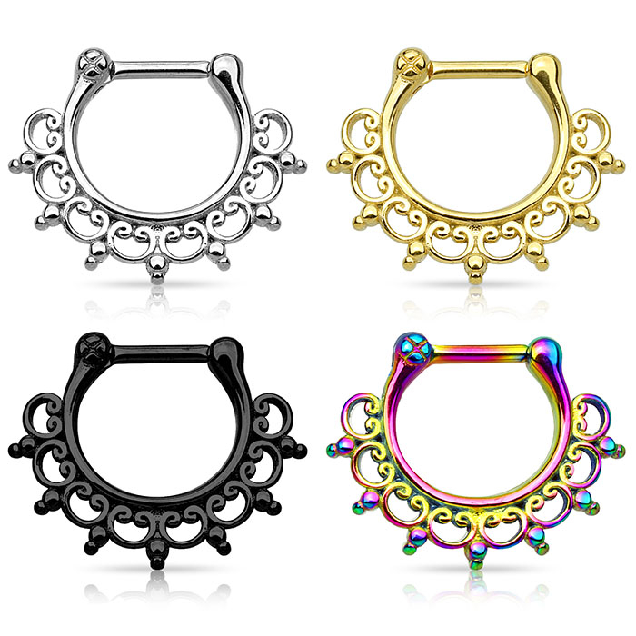Septum klikeris no ķirurģiskā tērauda ar ornamentālu dizainu