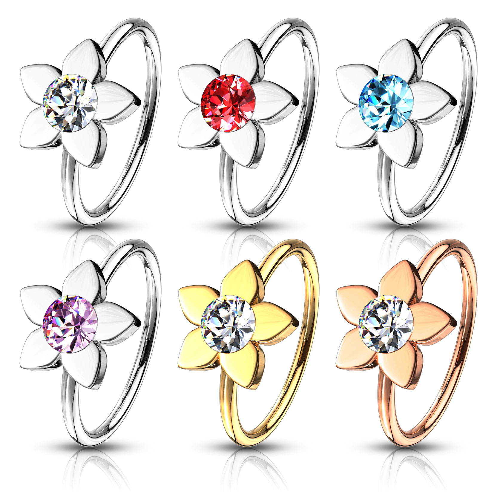 Pīrsinga gredzens ar lotosa ziedu un centrālo akmeni