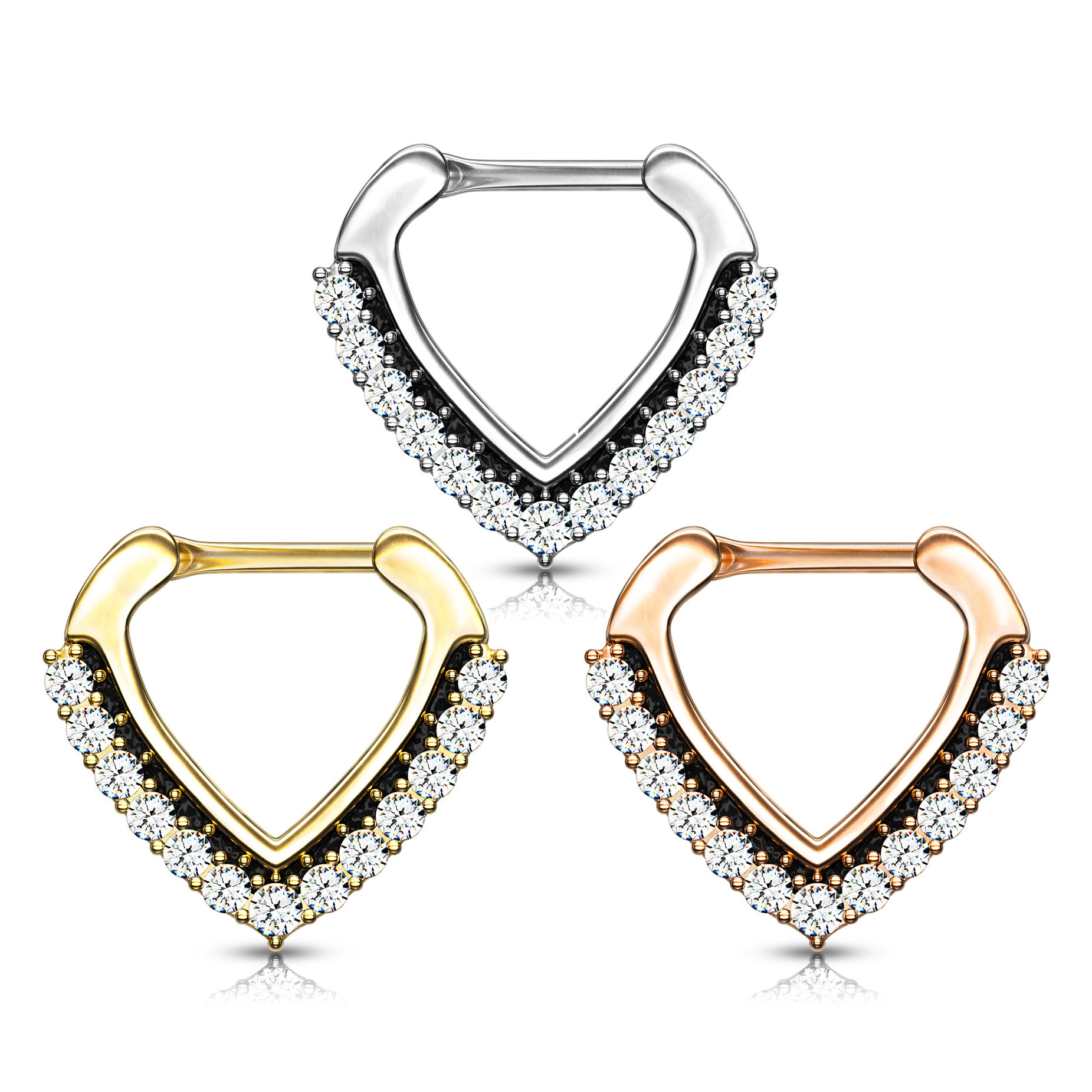 Septum klikeris ar kristāliem noklātu ševrona formu