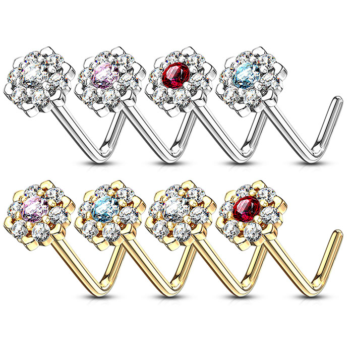 Deguna L-formas nagliņa no 14 karātu zelta ar kristāla lotusa ziedu