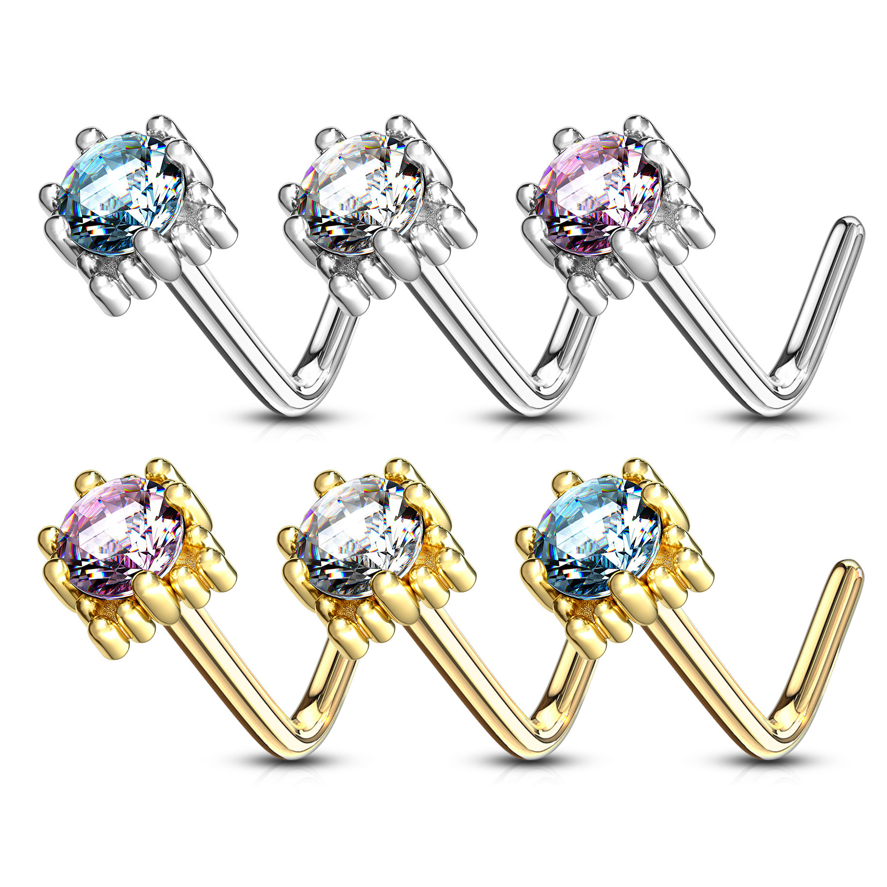 Deguna nagliņa L-formas no 14K zelta ar četurstūrainu kristālu