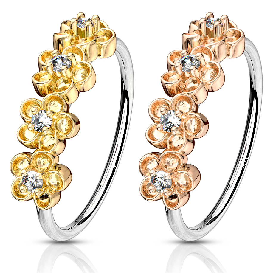 Pīrsingu gredzens ar četriem ziediņiem un kristālu