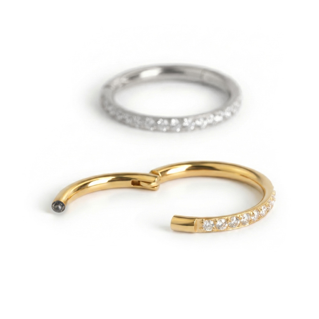 Pīrsingu gredzens no ķirurģiskā tērauda ar kristāliņiem