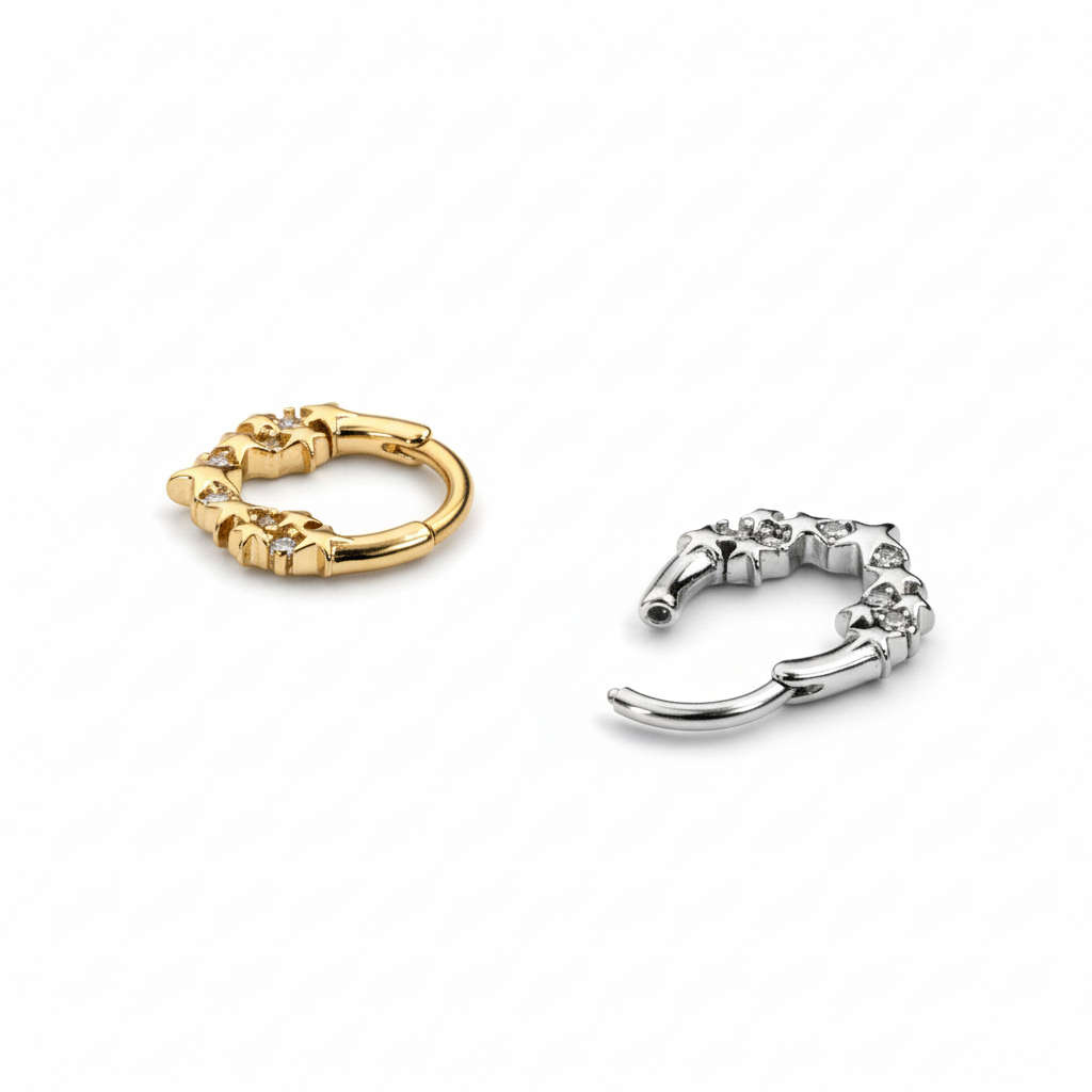 Pīrsingu gredzens ar zvaigznēm un akmentiņiem