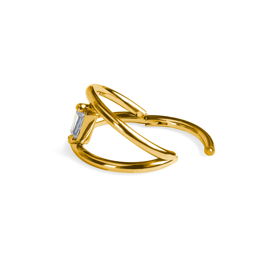 Divkāršs titāna pīrsingu gredzens ar savienojošo akmentiņu