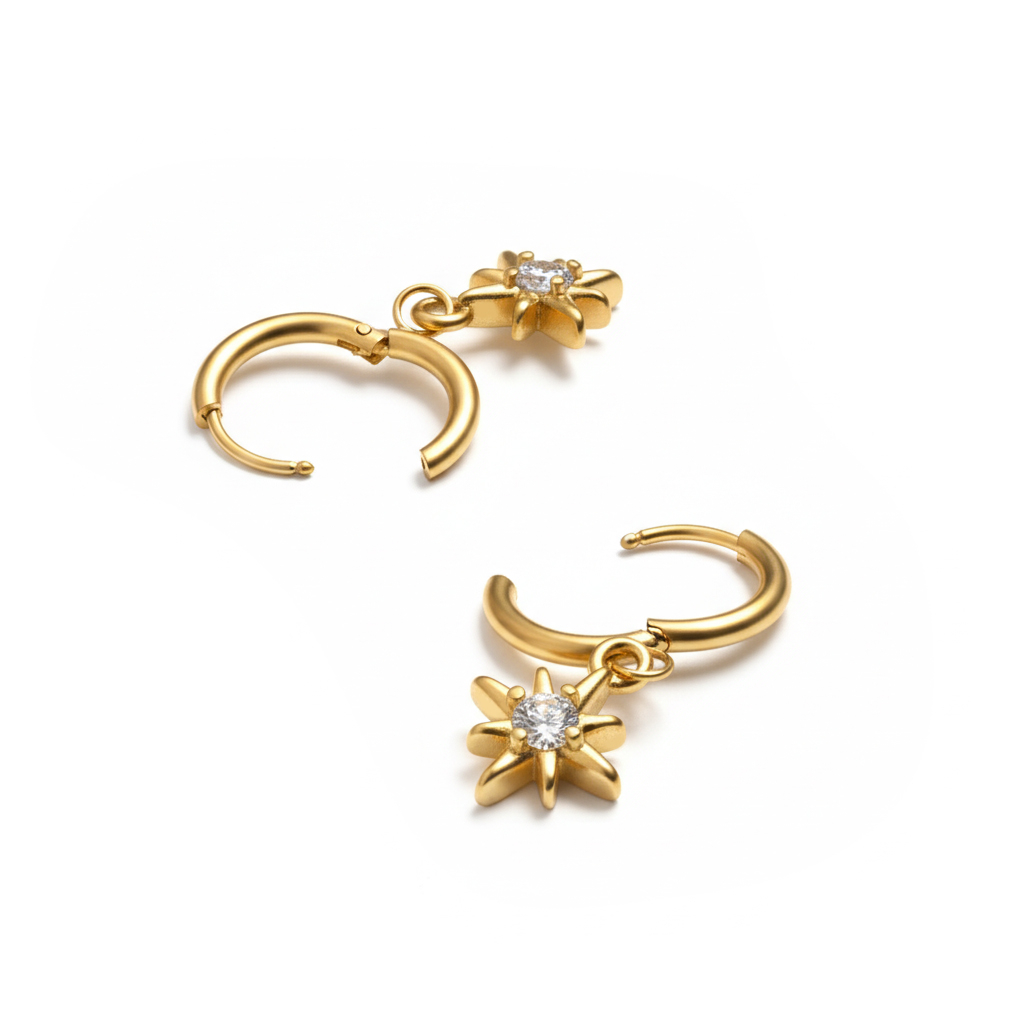 Huggie pīrsingu gredzenu pāris ar saulstaru piekariņu