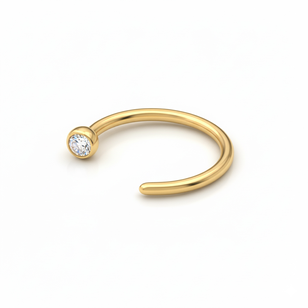 Atvērts pīrsingu gredzens no titāna ar akmentiņu